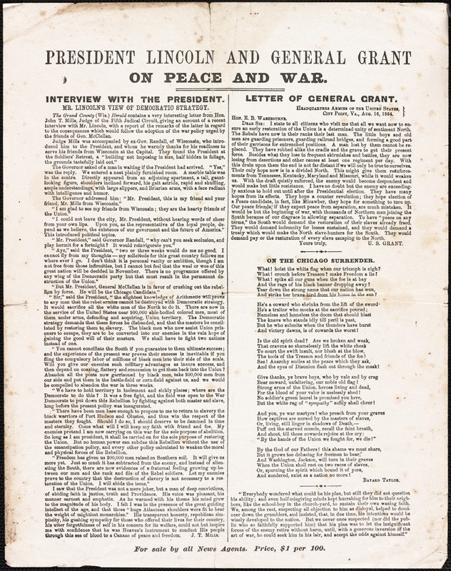President Lincoln and General Grant on peace and war