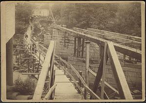 Building the wooden Main Street bridge over the Nashua River