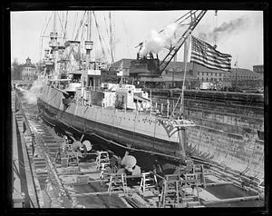 Navy Yard dry dock showing USS Milwaukee