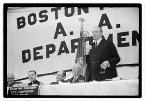 Boston Park Department function, Boston Parks Commissioner William Long seated in center