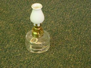 American glass fluid lamp with milk glass shade