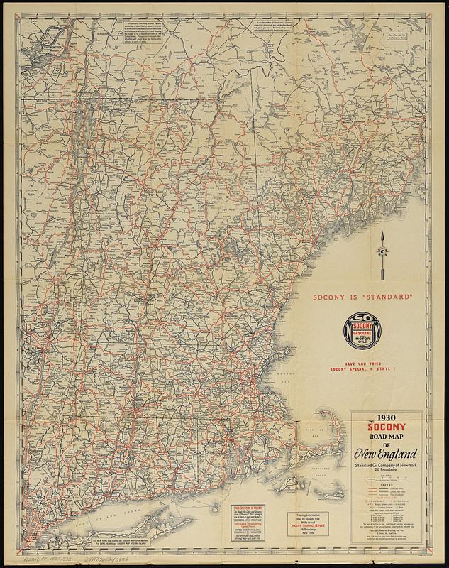 1930 Socony road map of New England