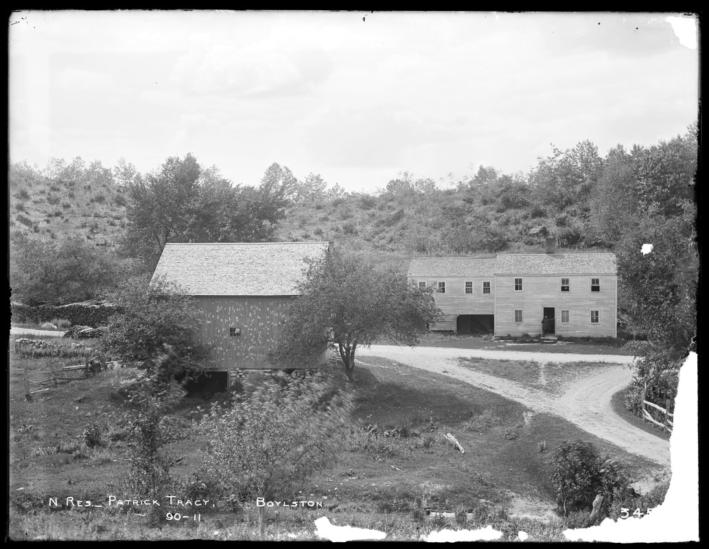 Wachusett Reservoir, Patrick Tracey's house and barn, River Street, from the east, Boylston, Mass., Jul. 17, 1896
