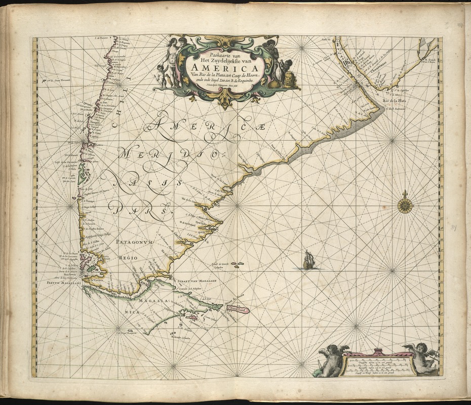 Paskaarte van Het Zuydelijckste van America van Rio de la Plata, tot Caap de Hoorn, ende inde Zuyd Zee, tot B. de Koquimbo