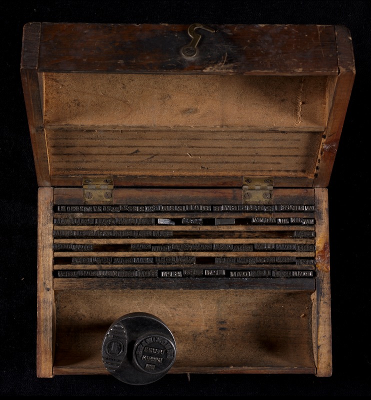 Post office wooden box with date and time stamps