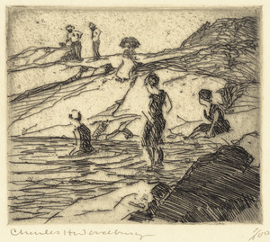 Three bathers with artist
