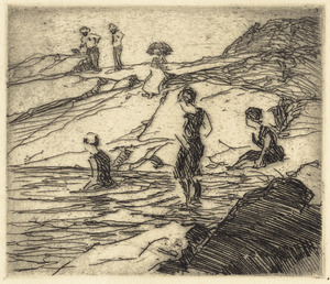 Three bathers with artist