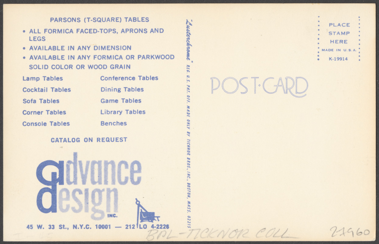 Advance Design Inc. Parsons (T-square) tables