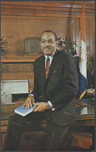 Hon. Carl B. Stokes is the 51st mayor of Cleveland, Ohio, the nation's 8th largest city. He is shown in his office in City Hall, 610 Lakeside Ave., N.E.