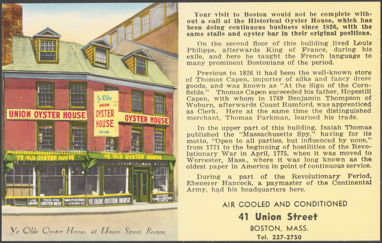 Ye Olde Oyster House, 41 Union Street, Boston
