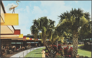 A covered promenade bordered by a colorful garden area is an architectural feature of the handsome administration building at Florida's famous Silver Springs
