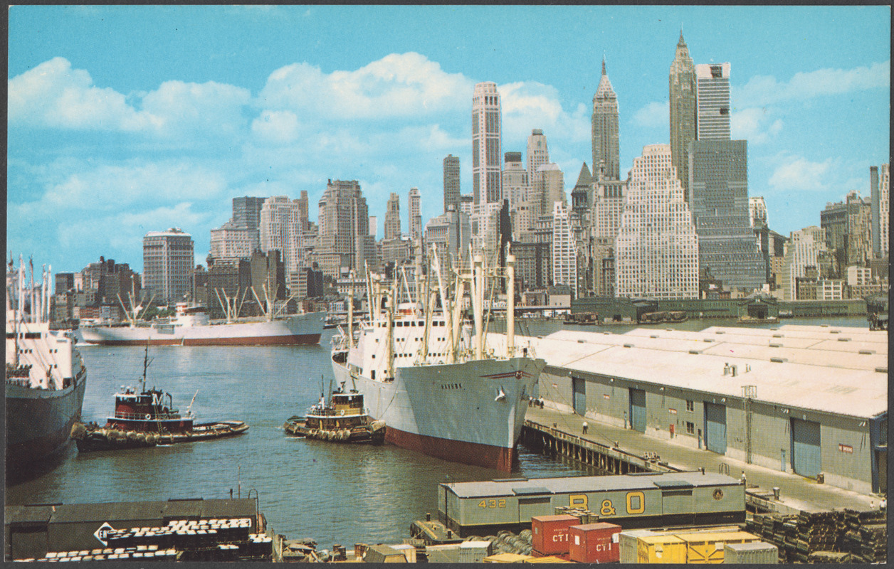 Lower Manhattan skyline and East River as seen fro Brooklyn, New York, N.Y.