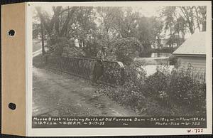 Moose Brook, looking north at Old Furnace dam, drainage area = 10 square miles, flow = 194 cubic feet per second = 19.4 cubic feet per second per square mile, Hardwick, Mass., 4:00 PM, Sep. 17, 1933