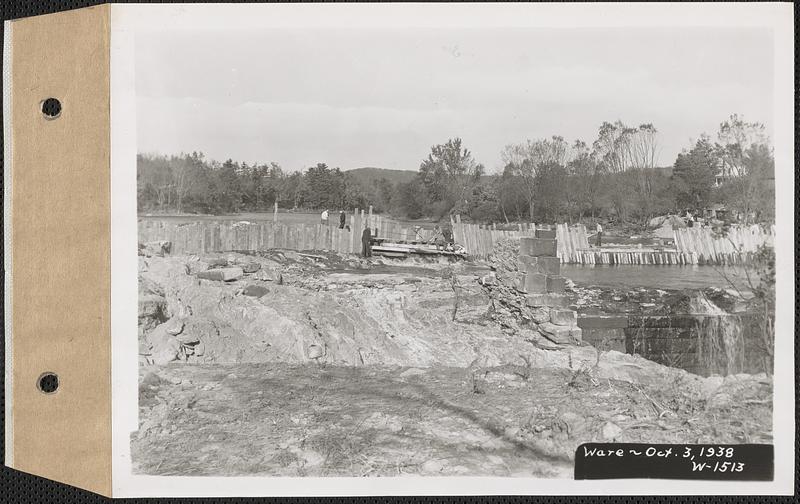 Ware River, coffer dam at East Street dam, looking northeast, Ware, Mass., Oct. 3, 1938