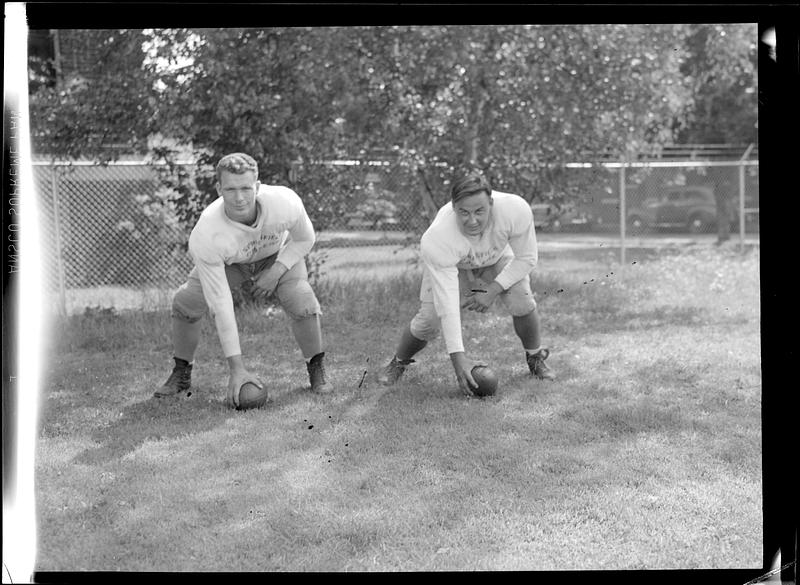 Football 1947, snapping the ball - Digital Commonwealth