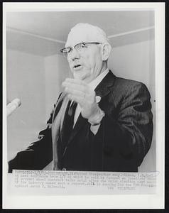 United Steelworker secy.-treas. I.W. Abel at news confrence here 1/7 at which he said he favored an immediate recess of current steel contract talks until after the union election next month if the industry makes such a request. Abel is running for the USW President against David J. McDonald.