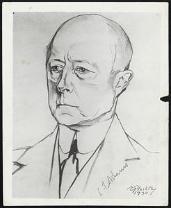 Drawn at the Naval Conference. Secretary of the Navy Adams sketched by the German artist, Erna Plachte, while at the Naval Arms Conference in London. It bears the Secretary's autograph.