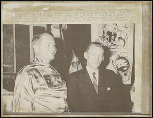 A newspaper reported here 6/8 that two top officers of the United Klans of America, Knights of the Ku Klux Klan, have been fired. They are Imperial Wizard Robert Shelton of Tuscaloosa, Ala., at right in this file picture, and North Carolina Grand Dragon J. Robert Jones, left. The newspaper said the two were fired by the Super-secret National Intelligence Committee of the KKK.
