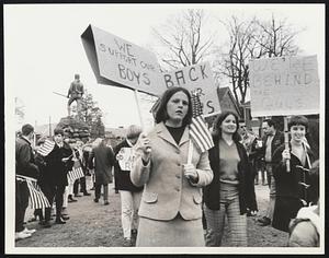 Pickets at Rally in Lexington in background Minuteman