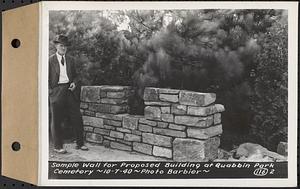 Contract No. 116, Quabbin Park Cemetery Building, Ware, sample wall for proposed building at Quabbin Park Cemetery, Ware, Mass., Oct. 7, 1940