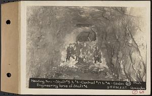 Contract No. 17, West Portion, Wachusett-Coldbrook Tunnel, Rutland, Oakham, Barre, heading through, Shaft 5 to 4, engineering force of Shaft 4, Rutland, Mass., Jan. 20, 1930