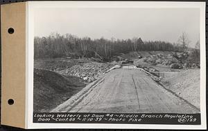 Contract No. 66, Regulating Dams, Middle Branch (New Salem), and East Branch of the Swift River, Hardwick and Petersham (formerly Dana), looking westerly at dam 4, middle branch regulating dam, Hardwick, Mass., Nov. 10, 1939