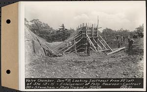 Contract No. 99, Enlargement of Fells High Level Distribution Reservoir, Stoneham, Malden, Melrose, valve chamber, dam 8, looking southeast from 50 feet left of Sta. 13+75, enlargement of Fells Reservoir, Stoneham, Mass., Jul. 10, 1940