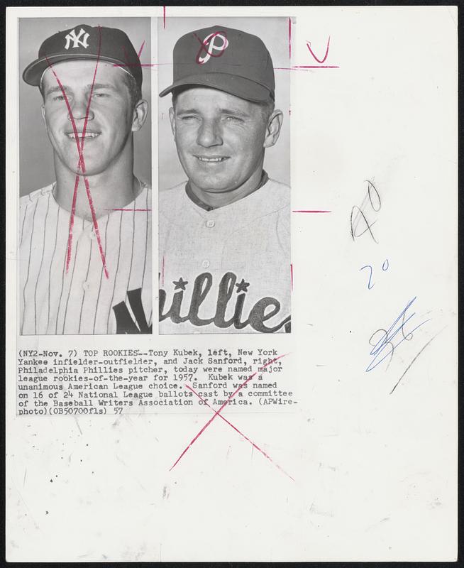 Top RookiesTony Kubek, left, New York Yankee infielderoutfielder