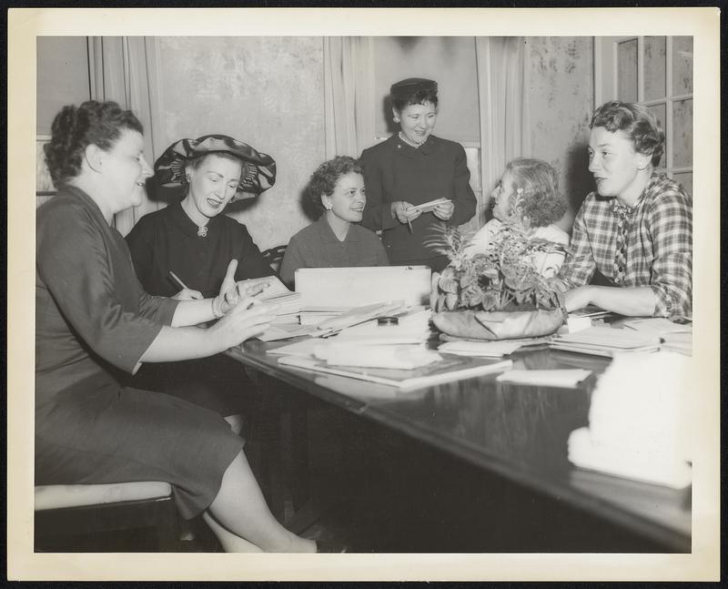 Planning March of Dimes Coffee-Get-Together. A Coffee-Get-Together for Middlesex County women interested in the March of Dimes will be held at the International Student Center, 33 Garden Street, Cambridge, Thursday morning December 6th at 10 o'clock. Arranging the affaire (left to right) Mrs. Lawrence Asplind of Melrose, Mrs. John Albert Doyle of Belmont, Mrs. Joseph Zenewicz of Belmont, and Mrs. Robert Meyer of Lexington. The 1956 Poster Girl, Marlene Olsen of Burlington will be present. Last year the March of Dimes raised $447,000 in Middlesex County and expended $622,425. The Co-Chairmen of the affair Mrs. John D. Nagle and Mrs. Erwin N. Griswold, both of Belmont have a list of pourers which include: Mrs. William T. Green, Mrs. Alfred Willmann, Mrs. Somers Fraser, Mrs. Albert D. Titcomb, Mrs. Clifford Elliott, all of Belmont; Mrs. Arthur S. Hotch, Mrs. John Whyte of Watertown; Mrs. Charles A. Brusch, Mrs. Stanley March of Cambridge; Mrs. Spencer Dormitzer of Arlington; Mrs. Marjorie Caron of Everett; Mrs. Alvah O. Ring of Newton; Mrs. Dexter Hill of Weston; Mrs. Donald Guiler of Lexington and Mrs. Philip Brunet of Somerville. Patronesses for the Polio Coffee Party are: Mrs. Nora Veale of Medford, Miss Alice Walsh of Malden, Mrs. Jeanne Champney of Holliston and MRs. Harriet O. Donaghue of Lowell.