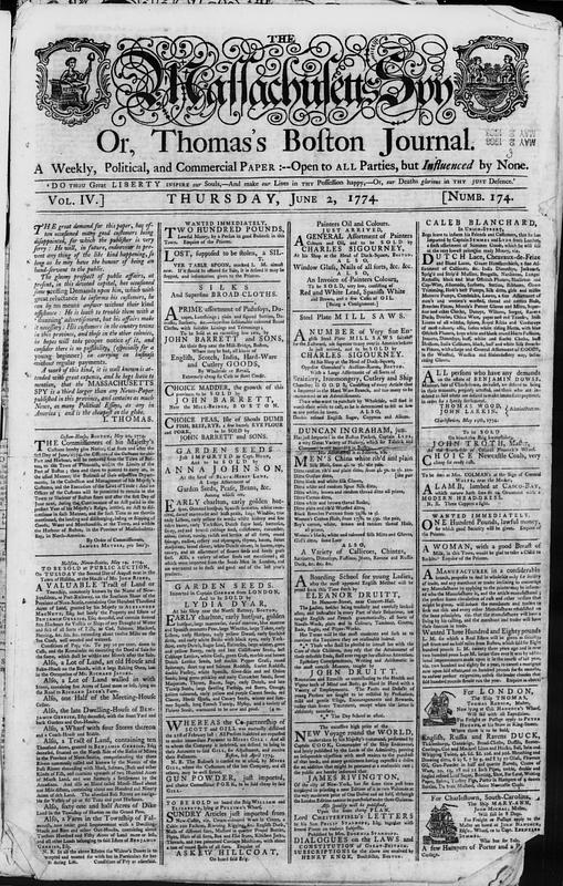 The Massachusetts Spy, Or, Thomas's Boston Journal. June 02, 1774 ...