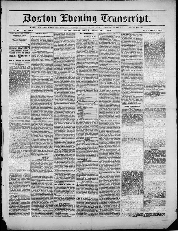 Boston Evening Transcript. February 21, 1873 - Digital Commonwealth