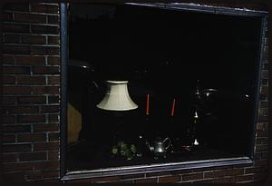 Lamp and other objects displayed in window, Boston