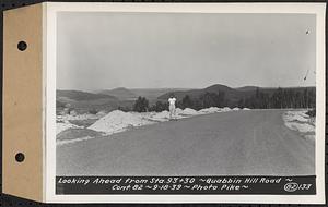 Contract No. 82, Constructing Quabbin Hill Road, Ware, looking ahead from Sta. 93+30, Ware, Mass., Sep. 18, 1939