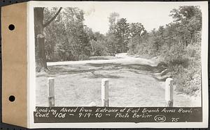 Contract No. 106, Improvement of Access Roads, Middle and East Branch Regulating Dams, and Quabbin Reservoir Area, Hardwick, Petersham, New Salem, Belchertown, looking ahead from entrance of East Branch access road, Belchertown, Mass., Sep. 19, 1940