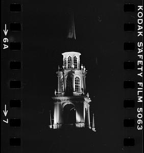 Church spire at night