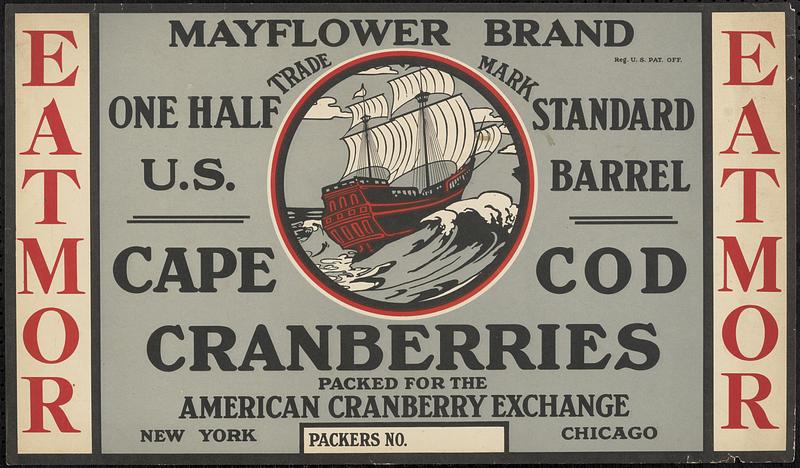 Eatmor Mayflower Brand Cape Cod Cranberries Half Barrel Box Label
