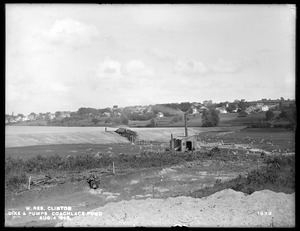 Wachusett Reservoir, small dike and pumps in Coachlace Pond, from the west, Clinton, Mass., Aug. 4, 1898