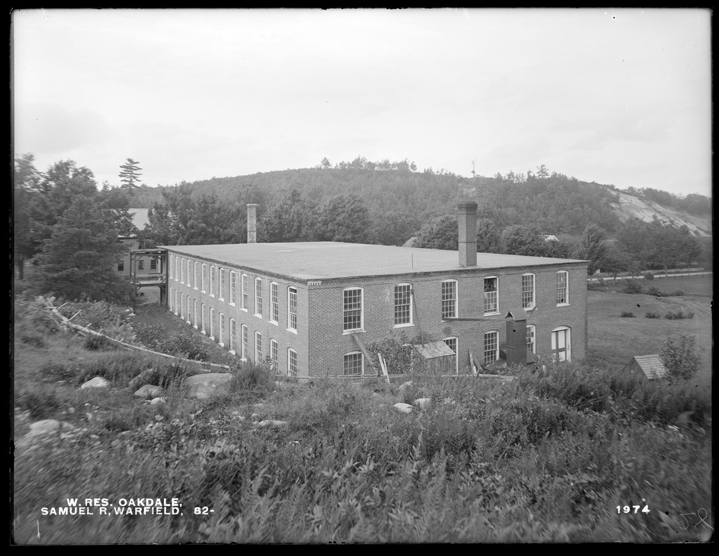 Wachusett Reservoir, Samuel R. Warfield's mill, on the southerly side of Holden Street, from the southwest, Oakdale, West Boylston, Mass., Aug. 12, 1898