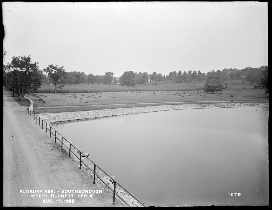 Sudbury Reservoir, Section A, land of Joseph Burnett, east of Burnett Road, from the south in Burnett Road below the culvert; taken from the top of repair wagon, Southborough, Mass., Aug. 17, 1898