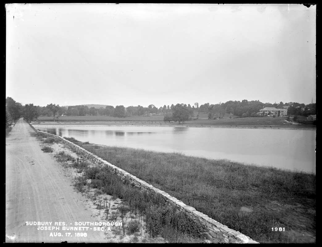 Sudbury Reservoir, Section A, Kidder house, from the southwest in Burnett Road; taken from the top of repair wagon, Southborough, Mass., Aug. 17, 1898