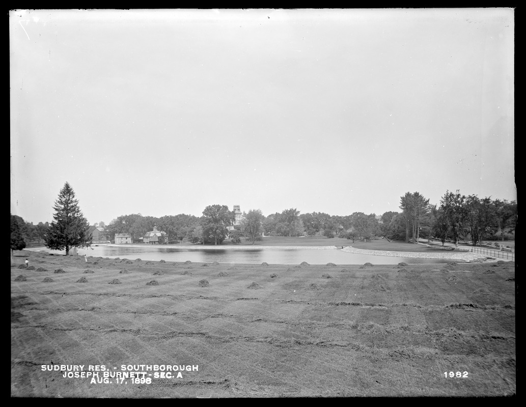 Sudbury Reservoir, Section A, Joseph Burnett's house, from the south; taken from the top of repair wagon, Southborough, Mass., Aug. 17, 1898