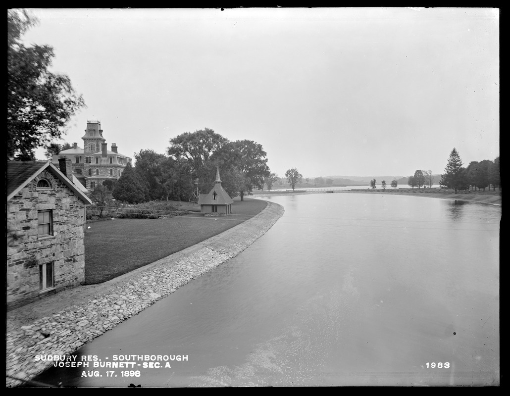 Sudbury Reservoir, Section A, Joseph Burnett's house, from the southwest in Sawin's Mills Road; taken from the top of repair wagon, Southborough, Mass., Aug. 17, 1898