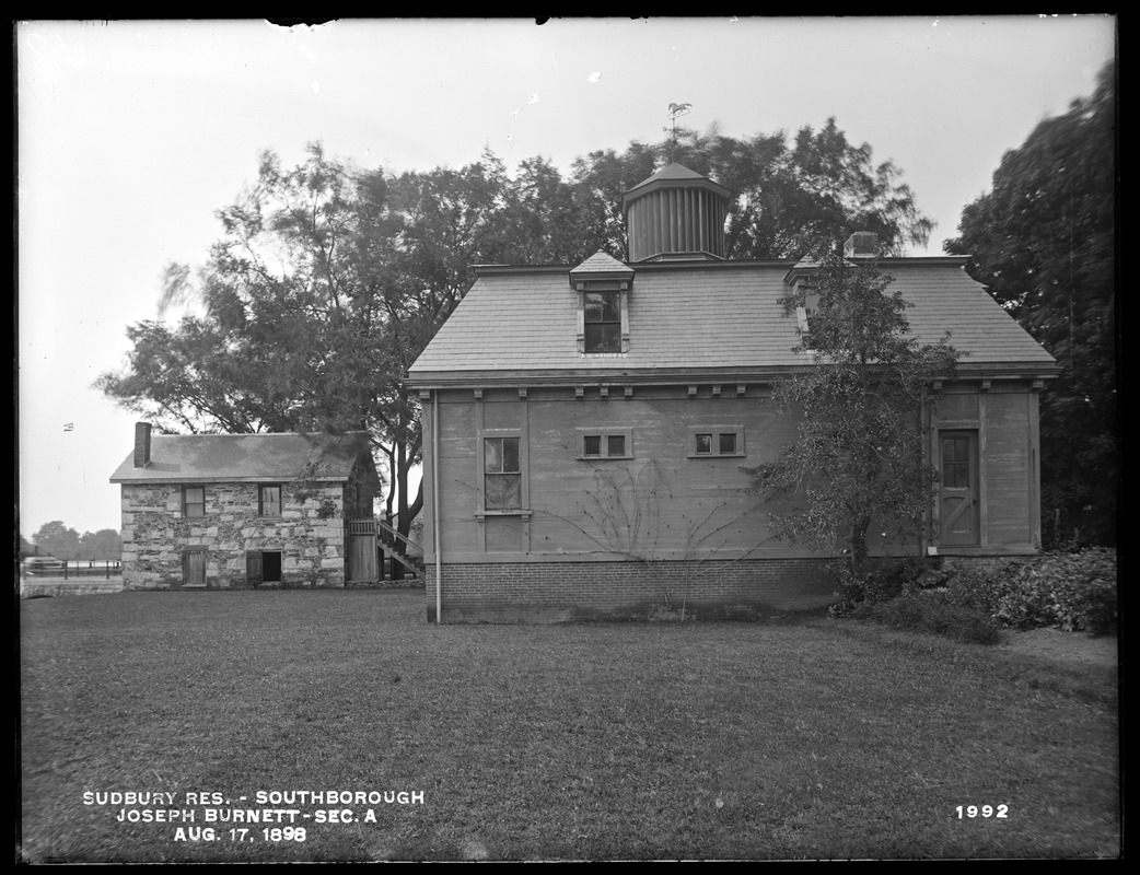 Sudbury Reservoir, Section A, east side of stable and tool house (stone) of Joseph Burnett, from the east (compare with Nos. 1385 and 1386), Southborough, Mass., Aug. 17, 1898