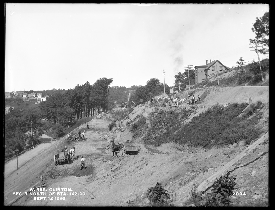 Wachusett Reservoir, Oak Street approach, north of station 142+00, Section 3, Clinton, Mass., Sep. 12, 1898