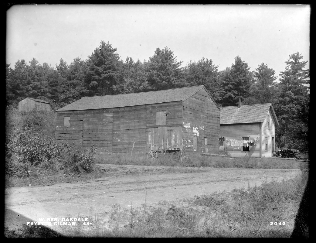 Wachusett Reservoir, Fayette Gilman's buildings, on the westerly side of Waushaccum Street, from the south, Oakdale, West Boylston, Mass., Aug. 20, 1898