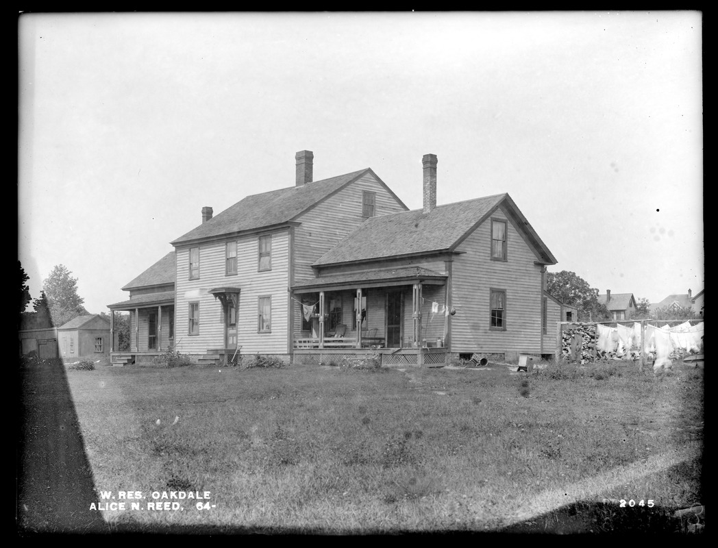 Wachusett Reservoir, Alice N. Reed's house, on the northerly side of private way between Waushaccum and North Main Streets, from the southeast, Oakdale, West Boylston, Mass., Aug. 20, 1898