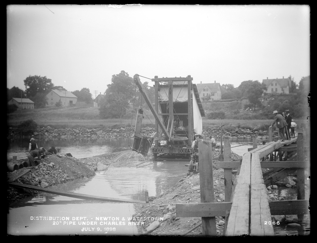 Distribution Department, Southern High Service Pipe Line, Section 24, 20-inch pipe under Charles River, Newton; Watertown, Mass., Jul. 9, 1898