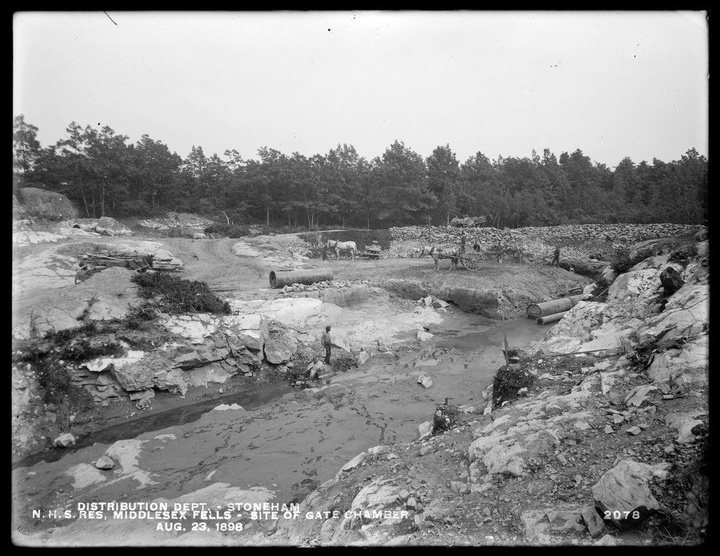 Distribution Department, Northern High Service Middlesex Fells Reservoir, site of gate chamber from the north, Stoneham, Mass., Aug. 23, 1898