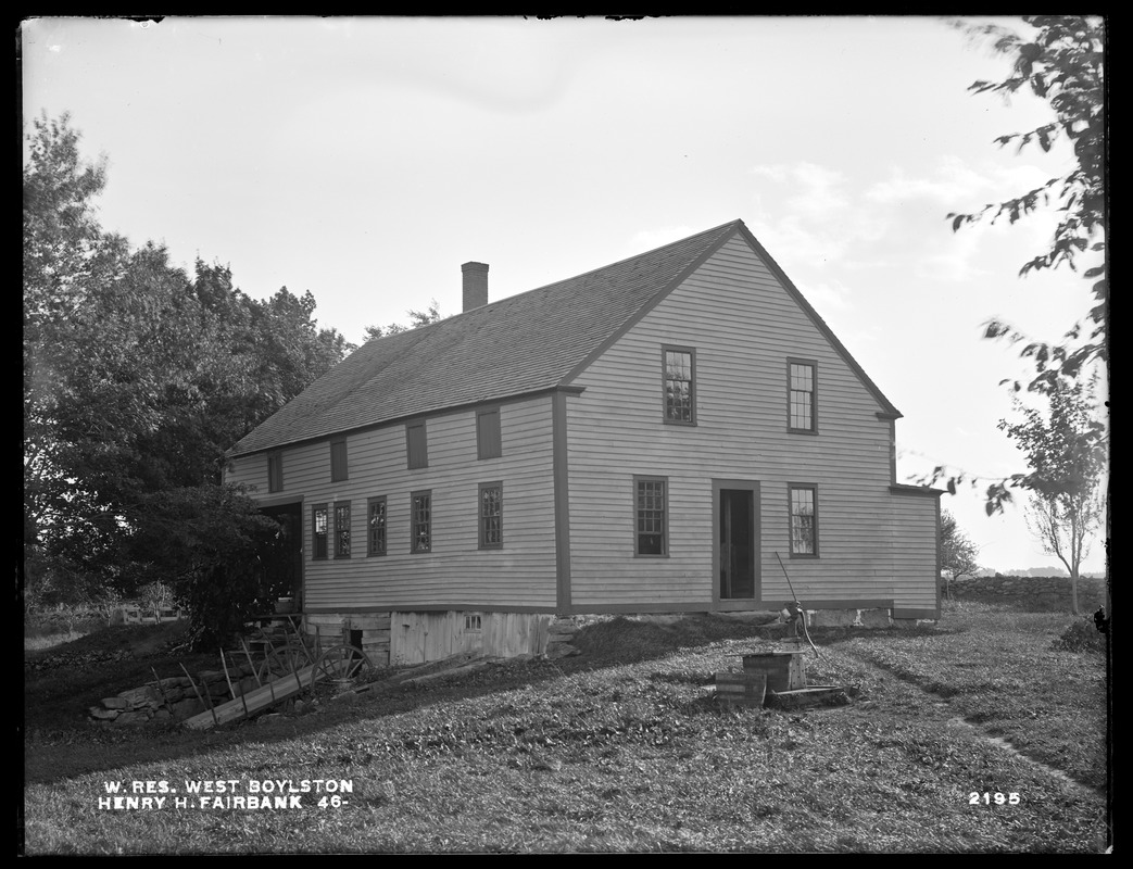 Wachusett Reservoir, Henry H. Fairbank's house, on the easterly side of Fairbank Street, from the northeast, West Boylston, Mass., Sep. 28, 1898