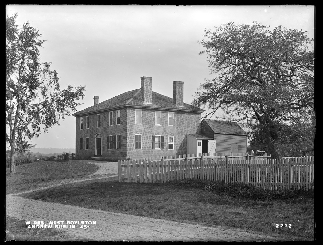 Wachusett Reservoir, Andrew Burlin's house, on the easterly side of Prescott Street, from the southwest, West Boylston, Mass., Oct. 4, 1898